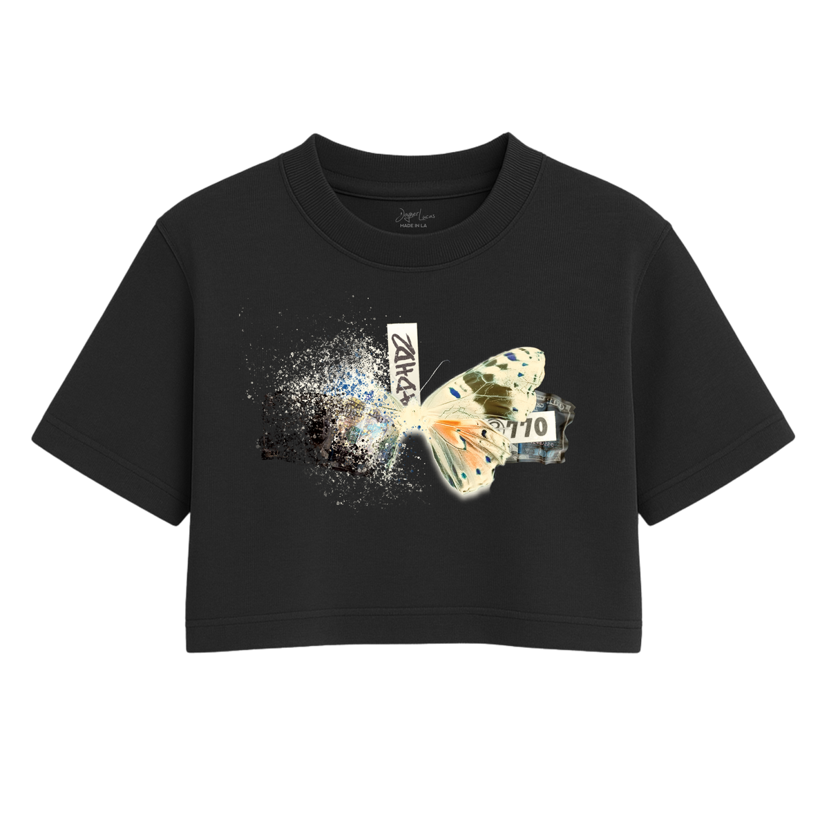 【NONCODE】(Unisex) Hex Butterfly Washing T-Shirt Female - Fading Butterfly Crop Tee