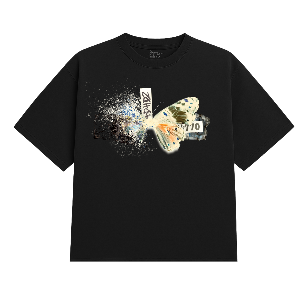 【NONCODE】(Unisex) Hex Butterfly Washing T-Shirt Fading Butterfly Tee